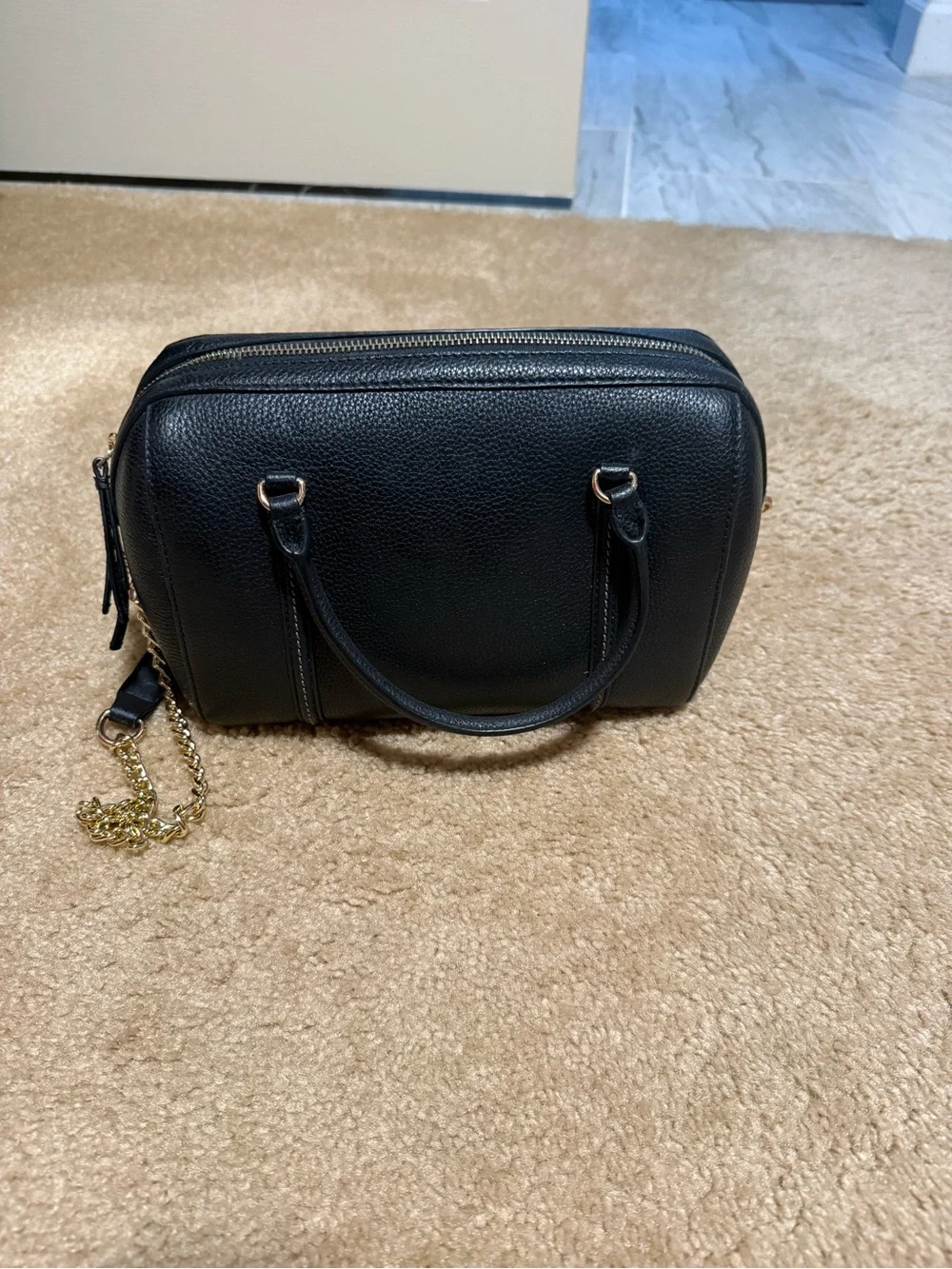 Tory Burch Thea Satchel Black Pebbled Leather